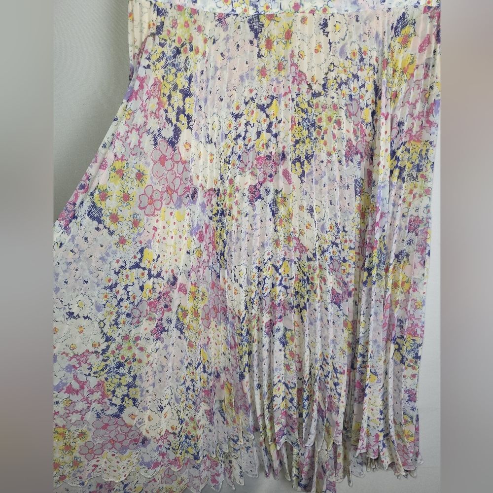 Plenty Tracey Reese Accordion Pleated Floral Romantic Whimsy Vneck Dress 6 - Picture 4 of 9